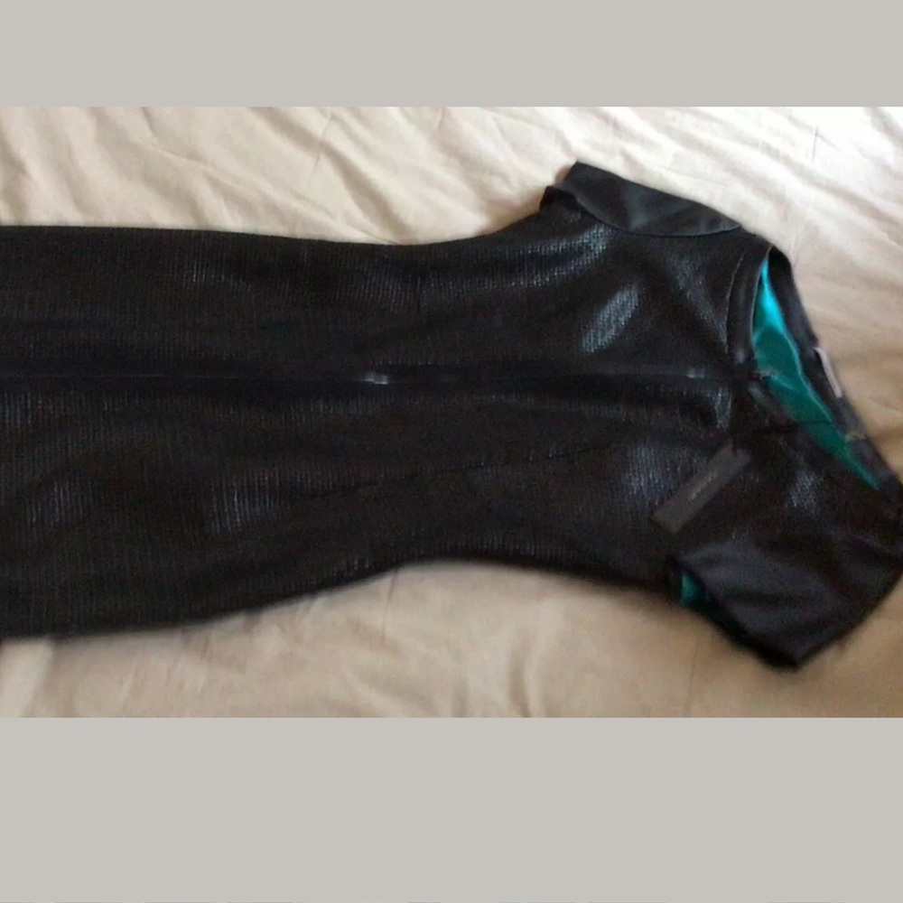 Tahari Lalita Dress, Faux Leather, Black, Size 2 - Picture 10 of 11